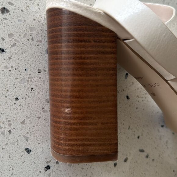 Cole Haan Cream & Floral Sandals Elegant Block Heel Buckle Ankle Strap Size 8B - Picture 15 of 16